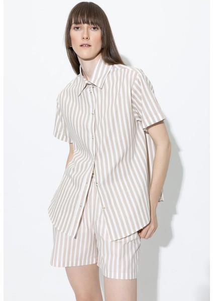 Oversize Fit Kısa Kollu %100 Pamuk Gömlek A6393AX23SM