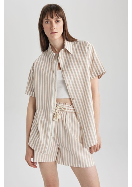 Oversize Fit Kısa Kollu %100 Pamuk Gömlek A6393AX23SM