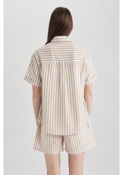 Oversize Fit Kısa Kollu %100 Pamuk Gömlek A6393AX23SM