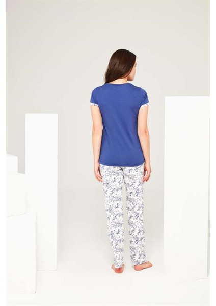 3697 Kadın Yuvarlak Yaka Pijama Takım
