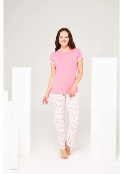 3697 Kadın Yuvarlak Yaka Pijama Takım