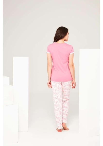 3697 Kadın Yuvarlak Yaka Pijama Takım