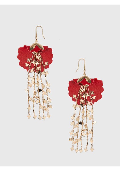 Püsküllü Çiçek Detaylı Kadın Küpe Standart Renk K2289630_089