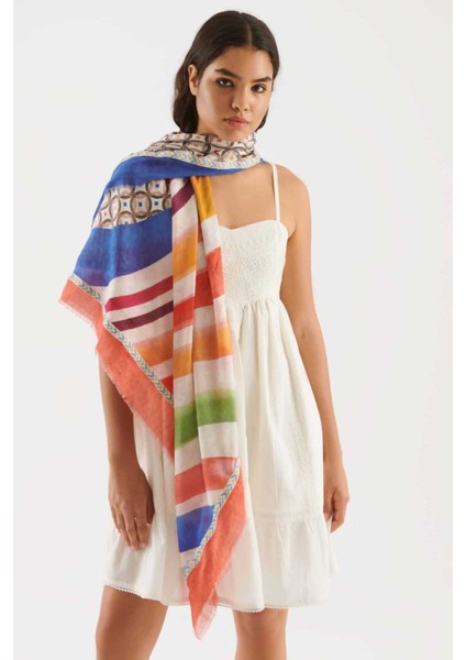 Çok Renkli Desenli Kadın Şal Standart Renk Y2284101_089