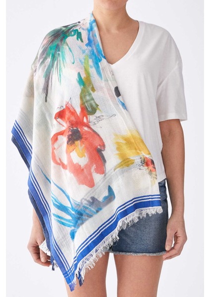 Çiçek Desenli Şeritli Kadın Şal Standart Renk Y1884202_089