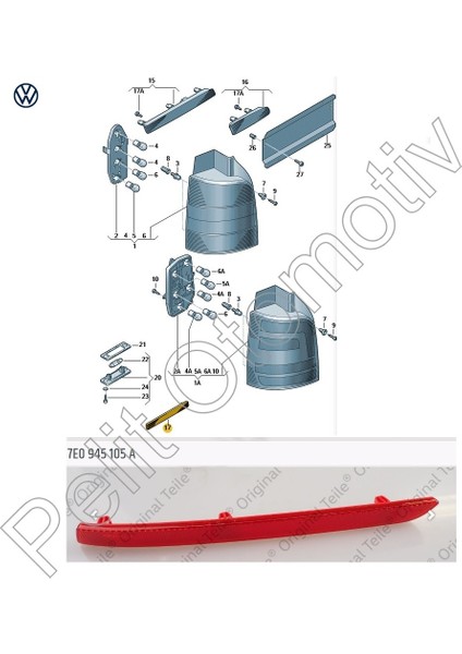 Pelit Otomotiv Vw Transporter Sol  Arka Tampon Reflektörü 7E0945105A