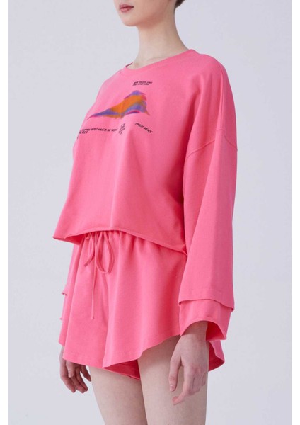 Desenli Crop Sweatshirt Pembe Y2154215_038 modelleri