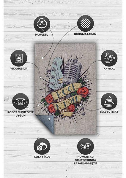 Rock & Roll Renkli Müzisyen Halı Müzsik Severe Hediyelik Halı Rock Halısı fırsatları