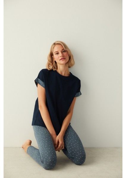 Mavi Tişört Pijama Üstü