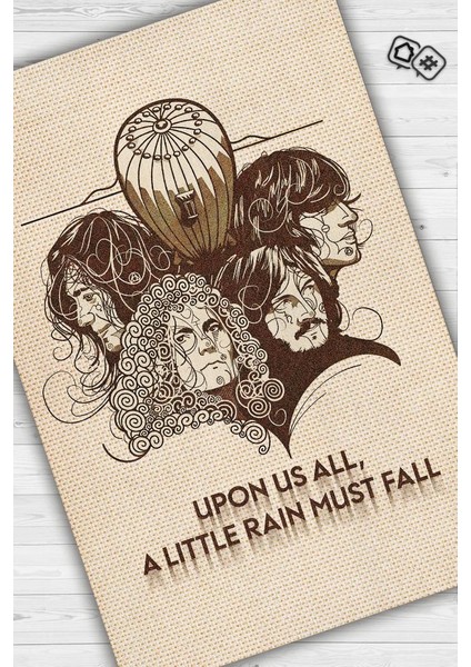 Led Zeppelin Stones Bej Renkli Halı Minimal Müzik Temalı Halı Müzisyene Hediyelik Halı