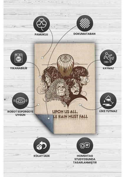 Led Zeppelin Stones Bej Renkli Halı Minimal Müzik Temalı Halı Müzisyene Hediyelik Halı fırsatları