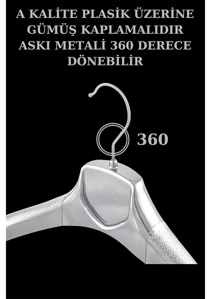 5 Adet A-Kalite Gümüş Kaplama Plastik Ceket Askısı Kıyafet Askısı Takım Elbise Askısı