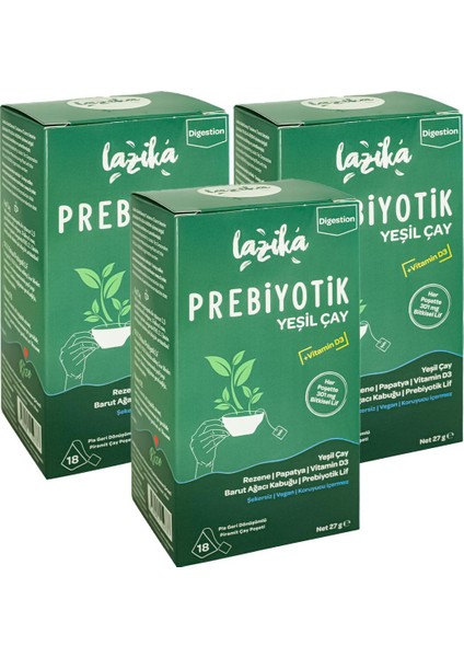 Prebiyotik Piramit Poşet Yeşil Çay 3 x 18 Poşet