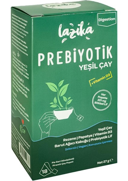 Prebiyotik Piramit Poşet Yeşil Çay 3 x 18 Poşet
