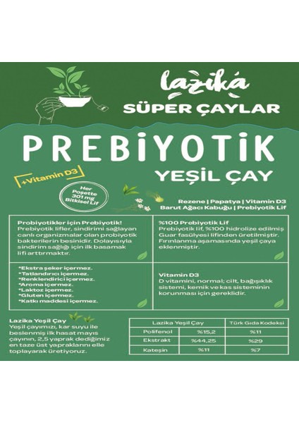 Prebiyotik Piramit Poşet Yeşil Çay 3 x 18 Poşet