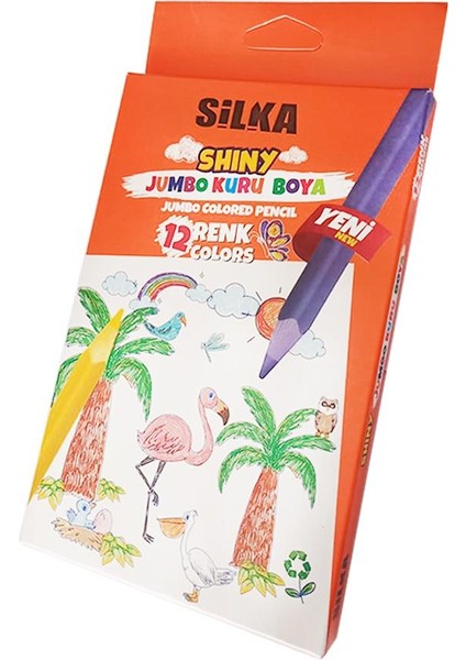 Kuru Boya Jumbo 12 Renk  Tam Boy 1 Paket Jumbo Kuru Boya Kalemi 12'li Üçgen Kolay Kullanım Canlı Renkler