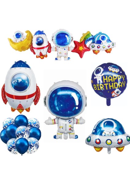 Uzay Temalı Folyo Balonlar Doğum Günü Konsept Uzay Folyo Balon Astronot Füze Uzay Mekiği