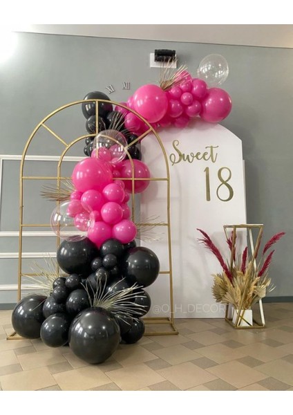 60 Adet Balon ve Balon Zinciri Fuşya ve Siyah Renk Balon Doğum Günü Konsept Balon