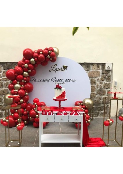 60 Adet Balon ve Balon Zinciri Krmızı Balon Gold Krom Balon Konsept Balon Zinciri