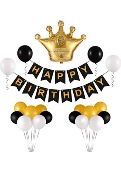 Kral Taç Banner Doğum Günü Set Balon Banner Konsept Yetişkin Doğum Günü