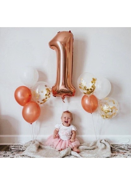 1 Yaş Rose Gold Balon ve Lateks Konsept Rakam Balon Doğum Günü