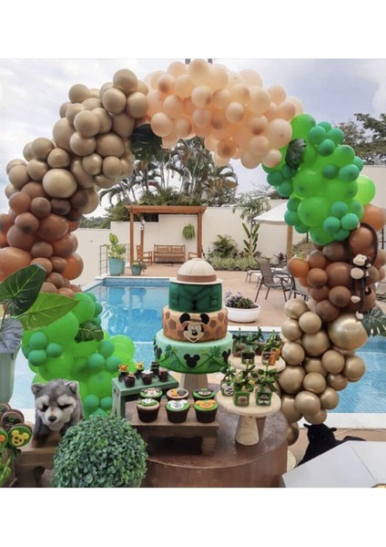 Krom Gold Pastel Karamel Açık Yeşil ve Somon Balon Zinciri 100 Adet
