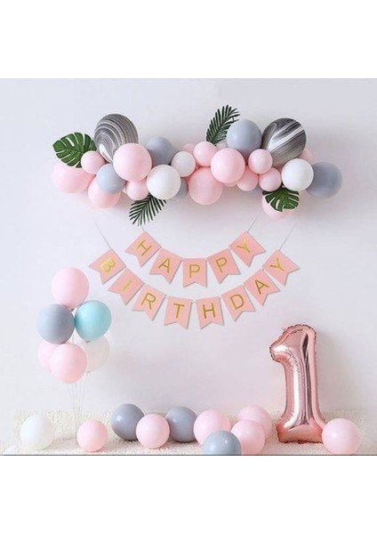 1 Yaş Parti Set 1 Yaş Balon Parti Seti Rosegold Pembe Konsept Kız 1 Yaş Balon