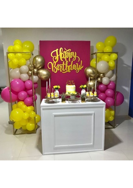 100 Adet Balon ve Balon Zinciri Fuşya Deniz Kumu Sarı ve Gold Krom Balon Doğum Günü Parti Balon