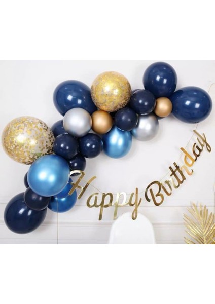 Doğum Günü Gece Mavisi Gold Kaligrafi Balon Zinciri Set Gece Mavisi Konsept Set Balon