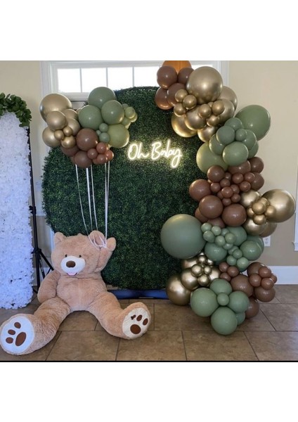 Küf Yeşili Pastel Kahverengi Gold Krom Balon Zincir Parti Set modelleri