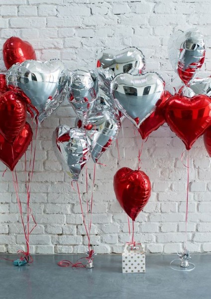 Sevgililer Günü Balon 10 Adet Kalp Folyo Balon Gümüş Kalp Balon Kırımızı Kalp Balon 18 Inch 40 cm