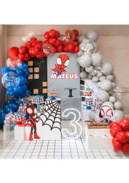 Örümcek Adam Konsept Balon ve Balon Zinciri 100 Adet Balon Doğum Günü Spiderman Renkleri