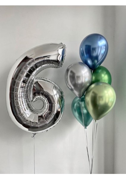 6 Yaş Rakam Balon 6 Yaş Folyo Balon Doğum Günü Krom Balon Konsept Doğum Günü