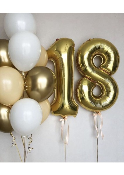 18 Yaş Folyo Balon Doğum Günü 18 Yaş Konsept 10 Adet Lateks Balon