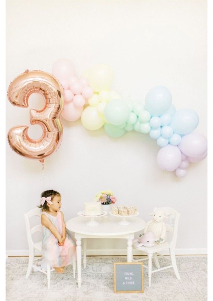 3 Yaş Doğum Günü Konsept Balon Makaron Renk Balon ve Zinciri Rakam Balon Set
