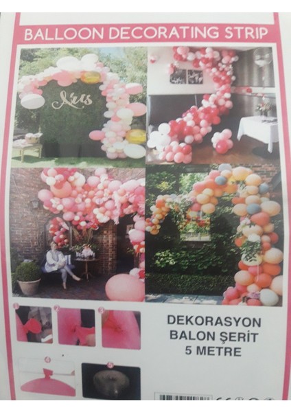 Makaron Pembe Krom Pembe Balon Zinciri Seti 100 Adet Balon ve Zincir