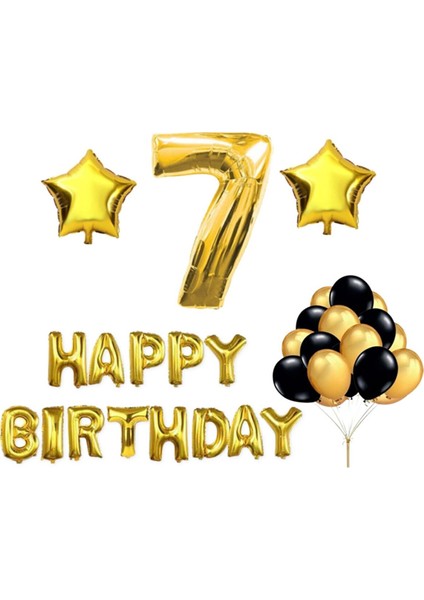 7 Yaş Happy Birthday Gold Set Doğum Günü Set 7 Yaş Günü Set