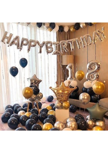 18 Yaş Doğum Günü Gümüş-Siyah Gold Parti Balon Seti (33 Parça)