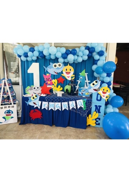 100 Adet Açık Mavi-Lacivert Metalik Balon ve Balon Zinciri Baby Shark Parti Konsept Doğum Günü