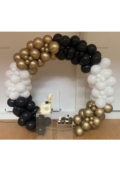 100 Adet Balon ve Balon Zinciri Beyaz Siyah Gold Krom ve Balon Zinciri Doğum Günü Konsept