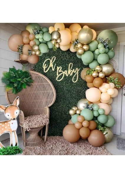 Küf Yeşili Ten Karamel Gold Krom 100 Adet Balon ve Balon Zinciri