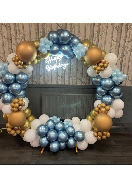 Krom Mavi Gold Pastel Beyaz Balon Zinciri 100 Adet