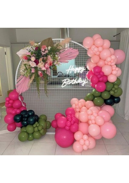 100 Adet Balon ve Balon Zinciri Fuşya Pembe Küf Yeşili Siyah Balon Doğum Günü Konsept