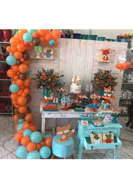 100 Adet Metalik Balon ve Zinciri Turuncu Kahverengi Açık Mavi
