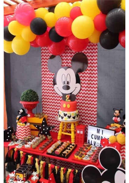 100 Adet Kırmızı Siyah Sarı Metalik Balon ve Balon Zinciri Mıckey Mouse Konsept Balon Parti Süsleme