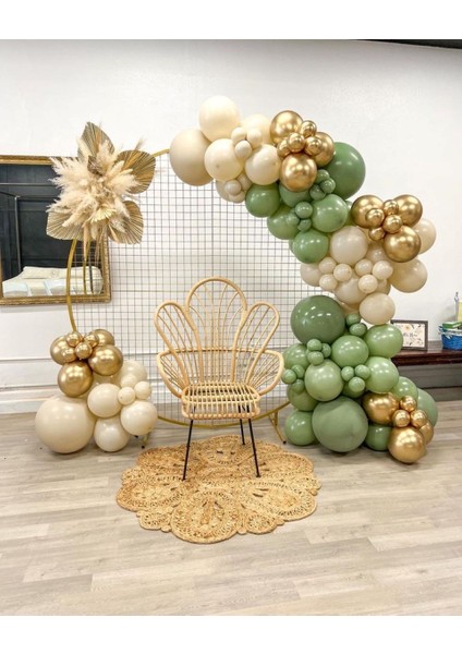 Küf Yeşili Bej Gold Krom Özel Gün Parti Balon Zincir Set