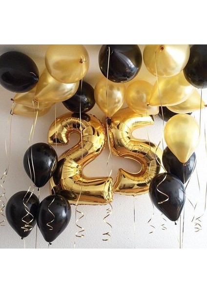 25 Yaş Doğum Günü Balon Set 25 Folyo Balon Altın Siyah Konsept Balon Metalik Balon