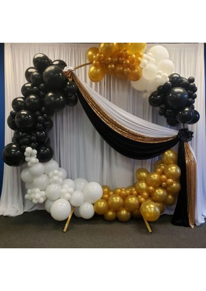 100 Adet Balon ve Balon Zinciri Gold Siyah Beyaz Konsept Balon Doğum Günü Konsept