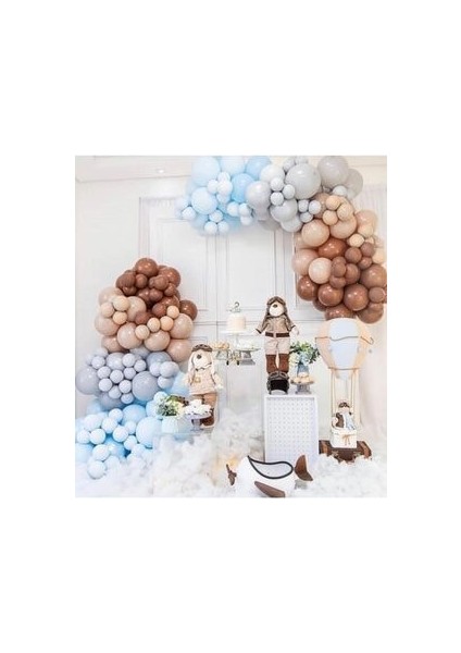 Soft Pastel Balon Zincir Karamel Gri Ten Rengi Mavi Balon Zincir
