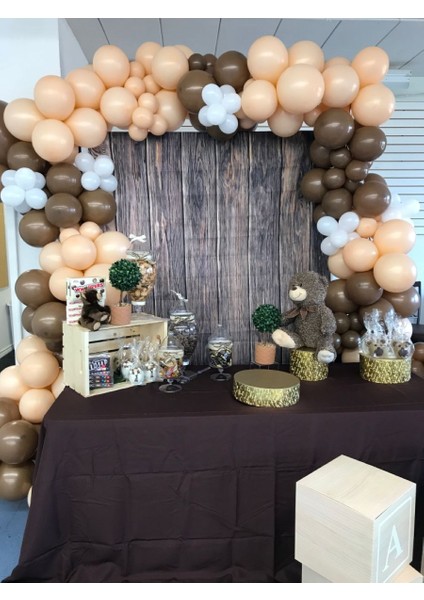 Somon Beyaz Kahve Tonlarında 100 Adet Balon ve Balon Zinciri